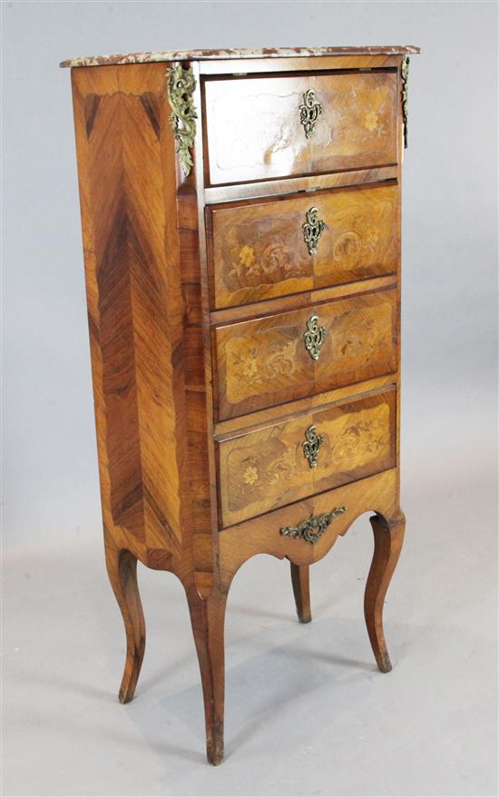 A Louis XVI style marquetry tall commode W. 1ft 10in. D. 1ft 2in. H. 4ft 2in.